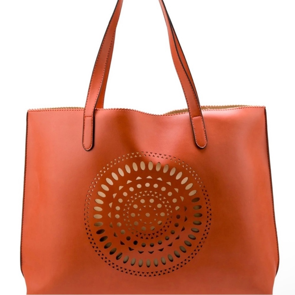 Neiman Marcus Orange Leather Tote Bag Purse